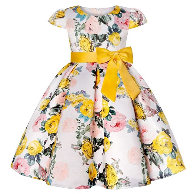 Party Floral Sleeve Kids Girls' Short Dress Flower