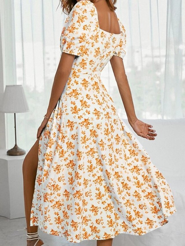Women's Casual Dress Swing Dress Floral Split Print Square