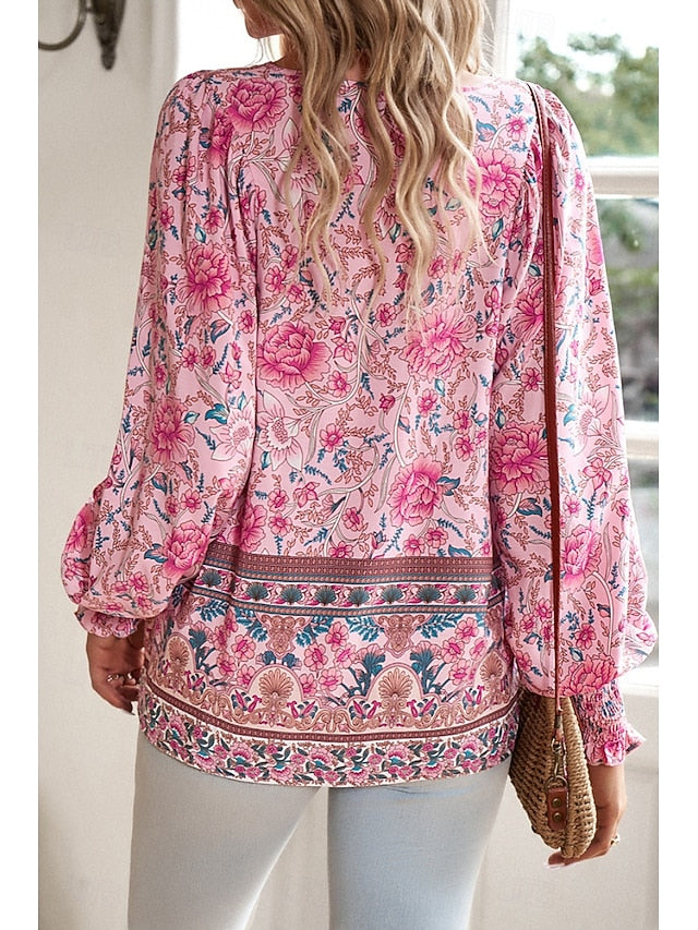 Women's Shirt Blouse Print Flower Daily Stylish Casual Long