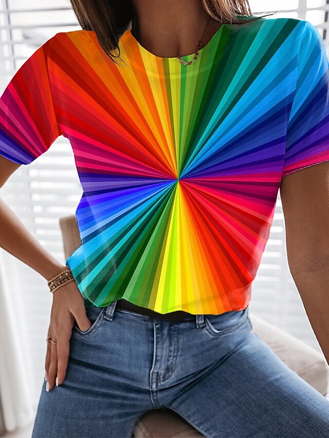 Women's T Shirt Basic Color Block Print Short Sleeve