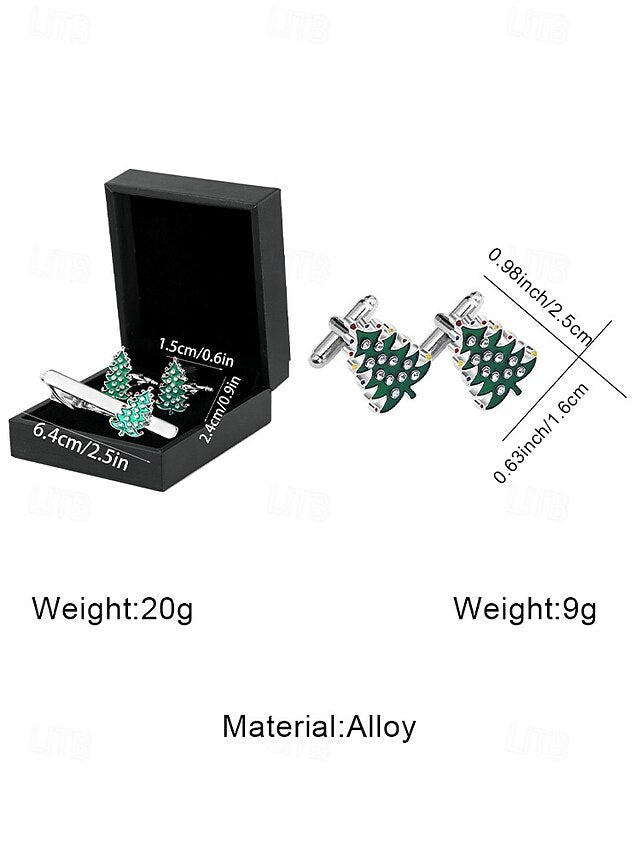 Tie Men's Christmas Set Festive - Cufflinks Tree and Clip