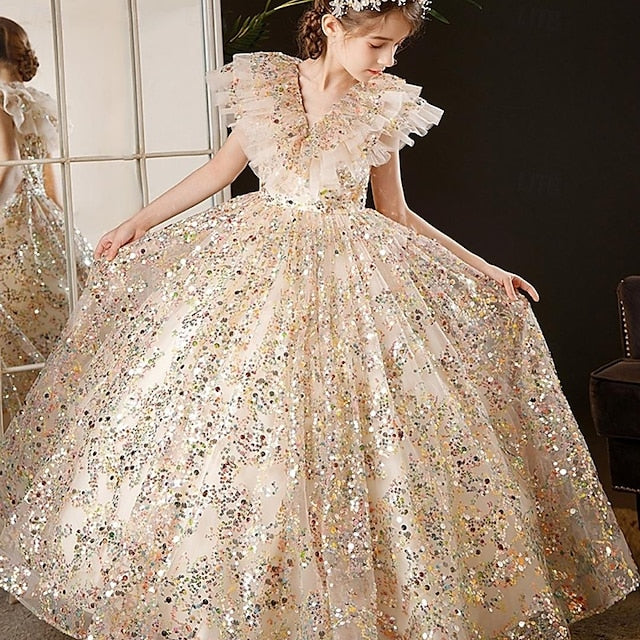 Solid Party Girls' Dress Kids 3/4 Flower Color Girl