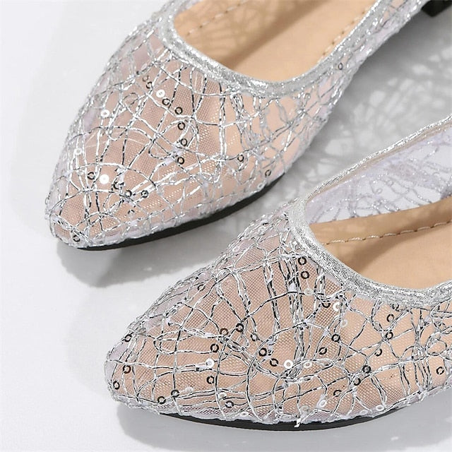 Silver Ballet Sequin Flats Elegant Women's – Mesh