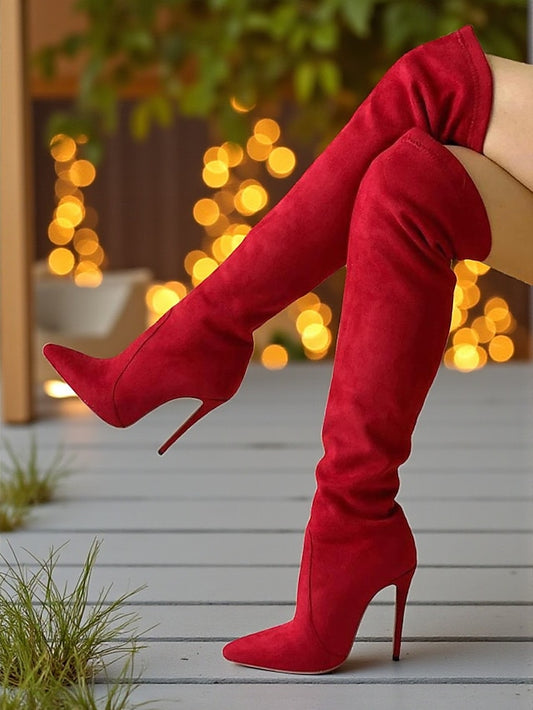 Pointed Over-the-Knee Suede - Toe Women's Red Boots