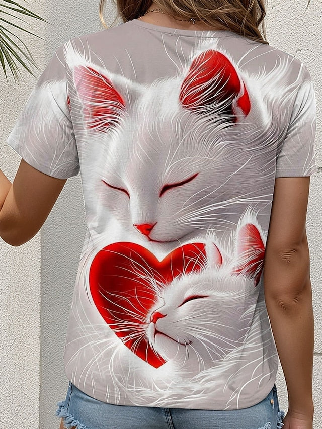 Valentine Women's Heart T Shirt Cute Regular Tops Short