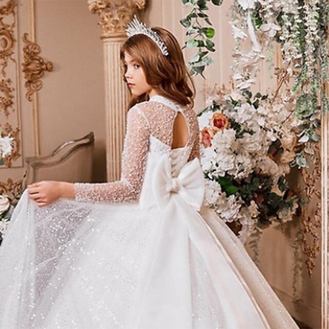 Color Girls' Party Flower Kids Dress Solid Long Girl