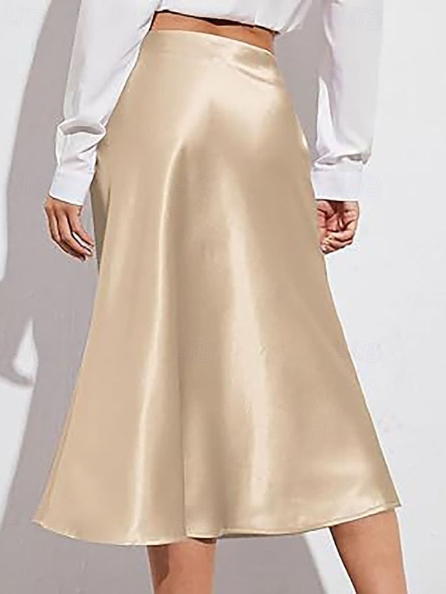 Women's Elegant Fashion Casual Midi Mid Rise Skirts Plain