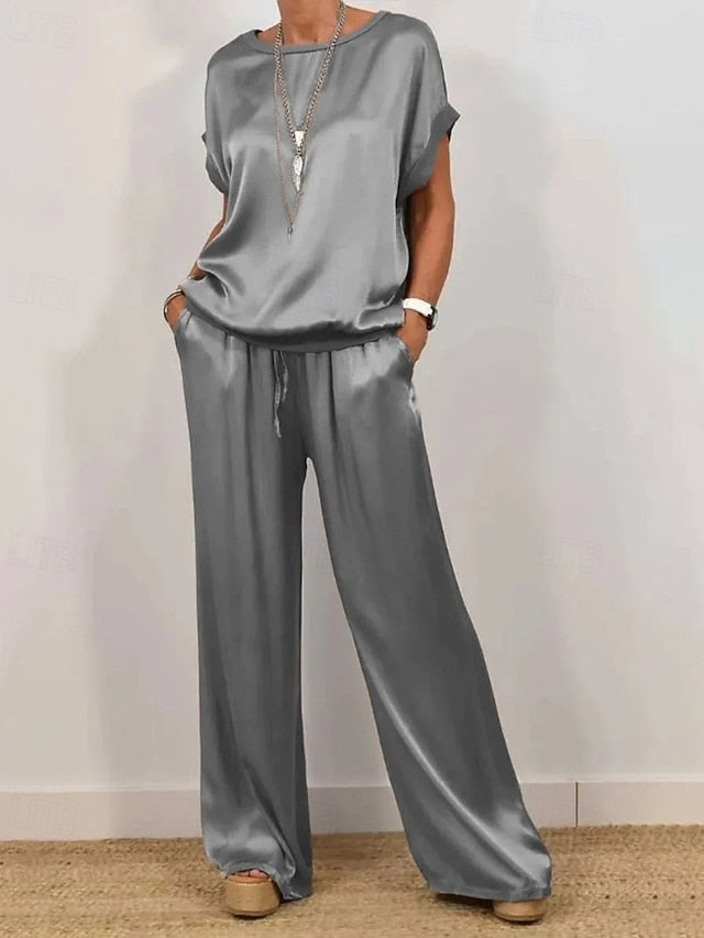 Women's Pants Sets Bolero Top Short Sleeve Crew Neck Plain