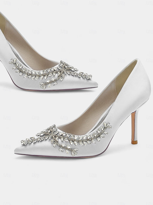 Rhinestone-Embellished – Women's Satin Heels Stiletto