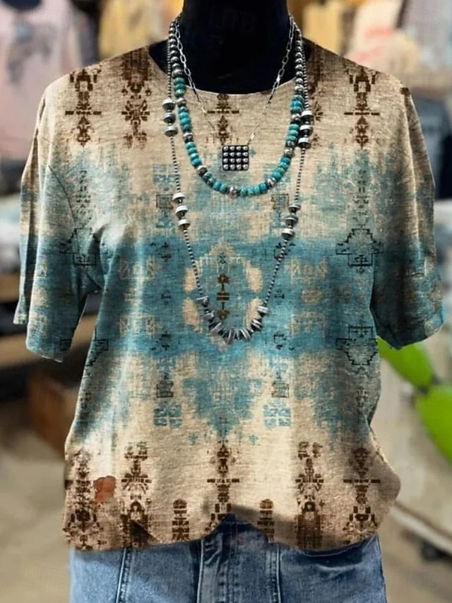 Women's T Shirt Print Graphic Geometric Abstract Bohemia