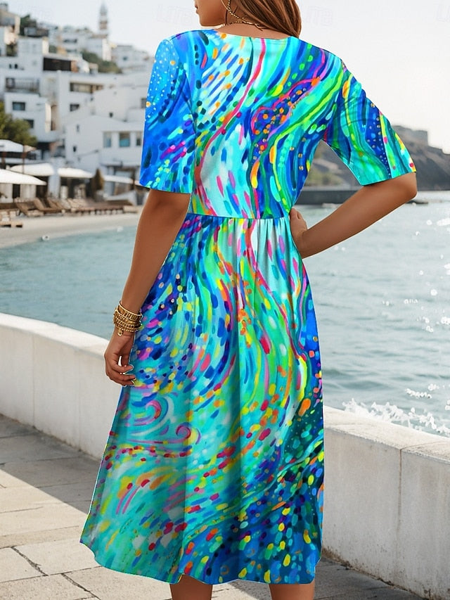 Women's Midi Dress Summer Dress Pleated Dress Vacation