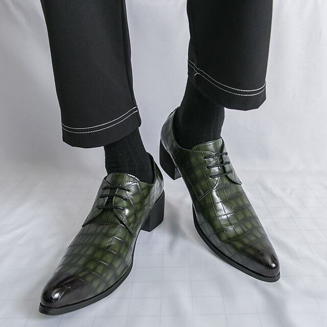 Men's – Red Leather Crocodile Pattern Shoes Faux