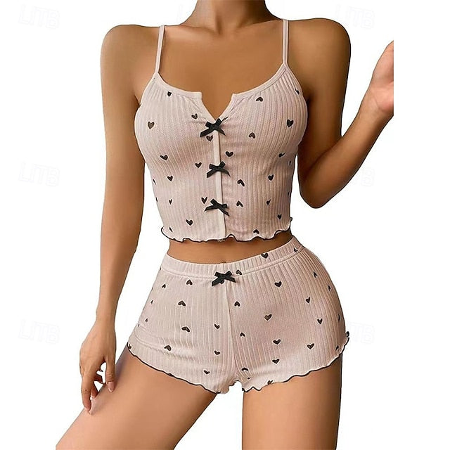 Women's Pajama Set Casual Comfort Heart Elastic Waist Strap