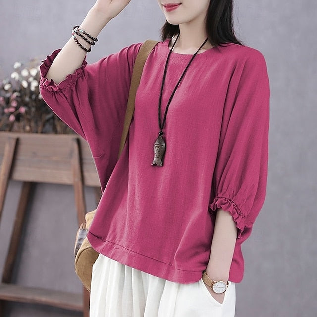 Women's Texture Blouse T Shirt Summer Tops Plain Fashion