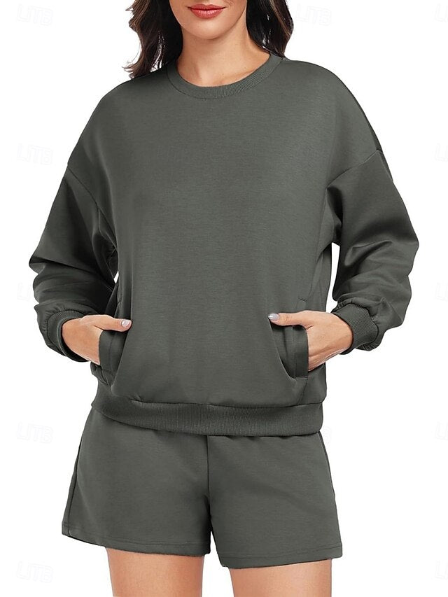 Women's Two Piece Sets Tracksuit Shorts Sets Long Sleeve