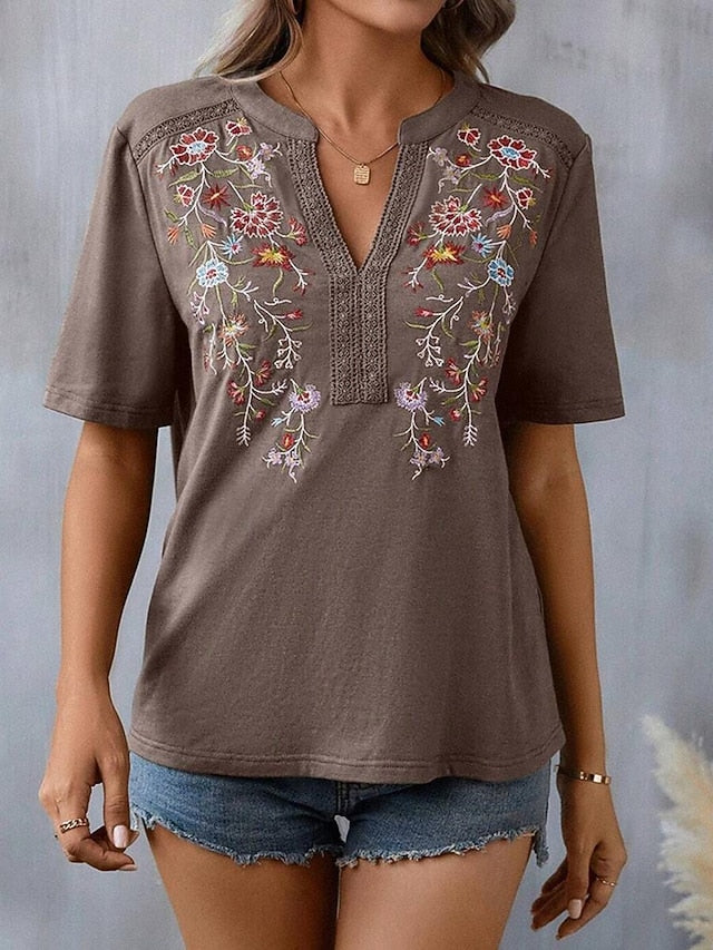 Women's Lace Shirt T Shirt Lace Patchwork Embroidered