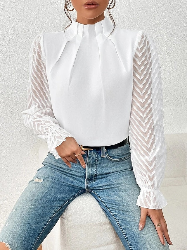 Women's Shirt Blouse Daily Basic Mesh Long Sleeve Regular