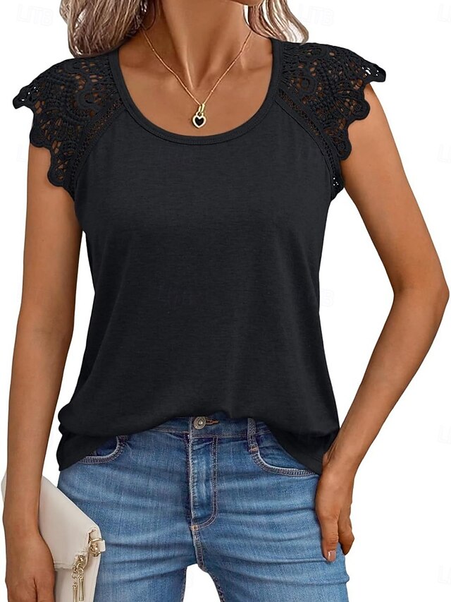 Women's Shirt Blouse Lace Tops Plain Stylish Classic Modern