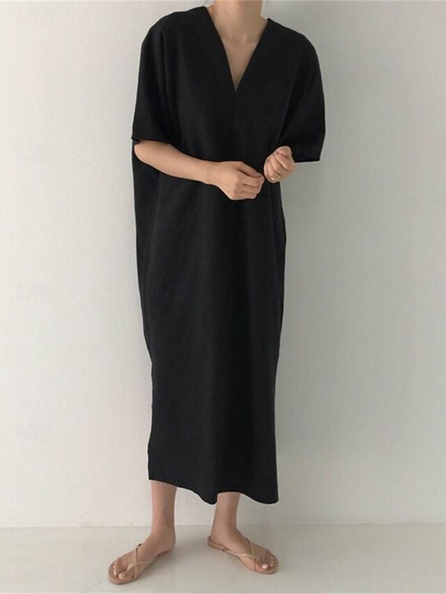 Women's Black Apricot Summer Spring Maxi Dress Cotton Blend