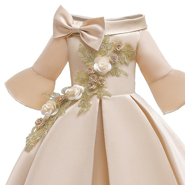 Floral Formal Kids Sleeve Girls' Party Length 3/4 Dress