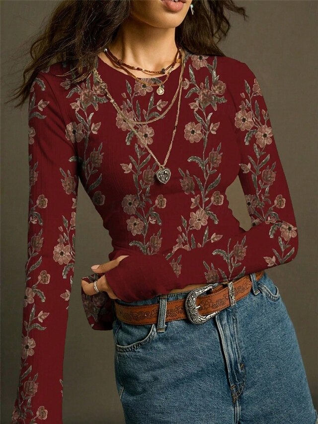 Women's Blouse Print Floral Vintage Stylish Casual Long