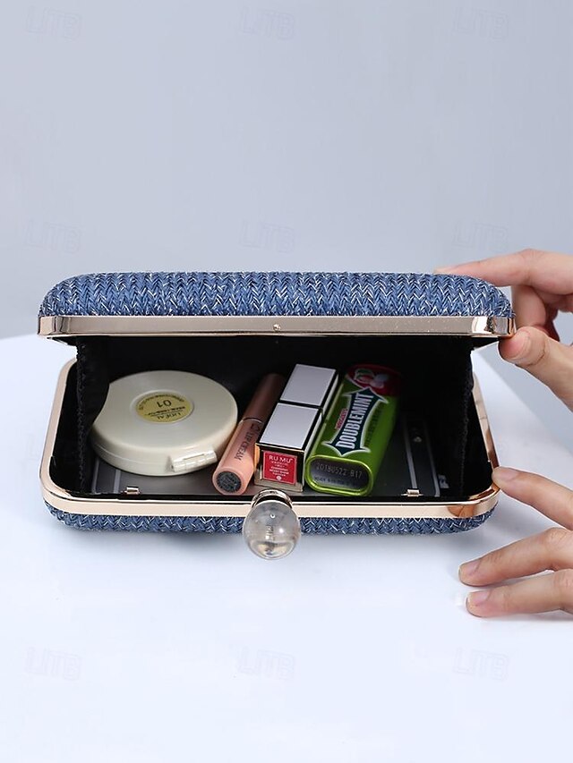 Pearl Stylish Straw Purse Elegant Clasp - Clutch with