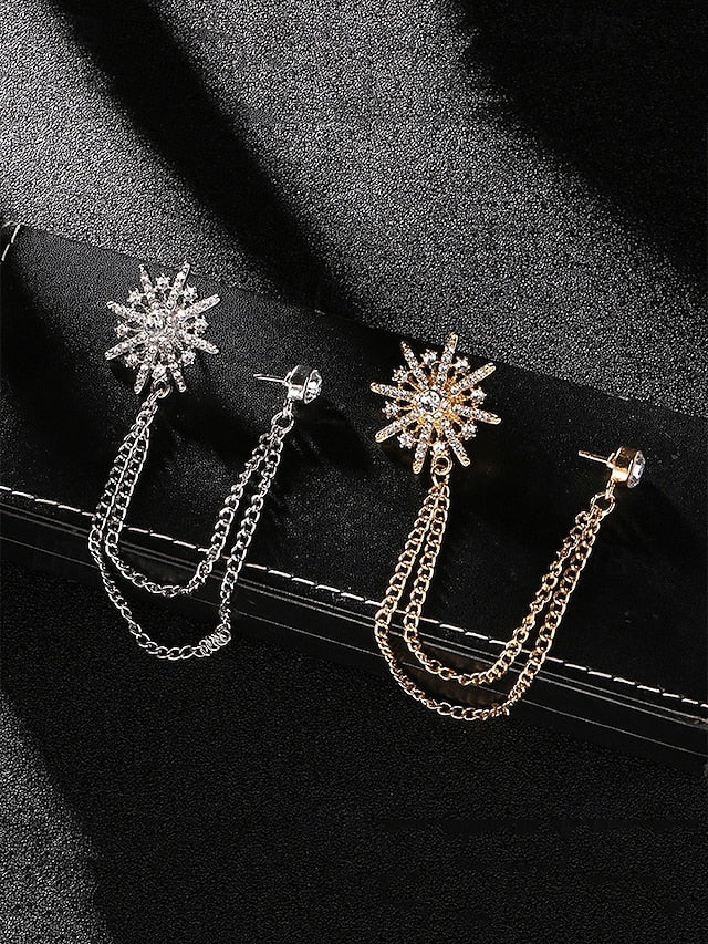 Elegant with Stylish Pin Crystal Chains Gold Lapel Star –