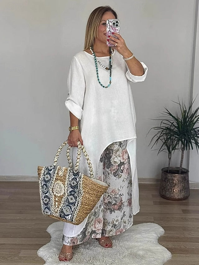 Women's Pants Sets Bolero Top Long Sleeve Round Neck Floral
