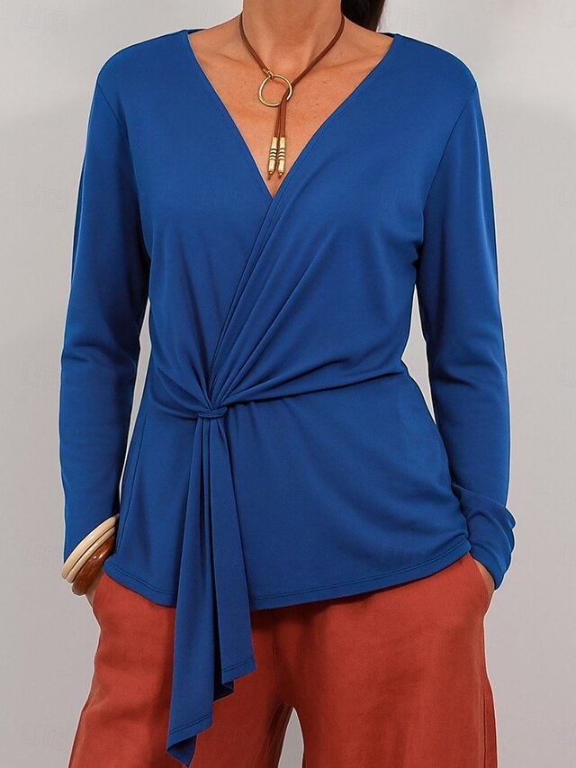 Women's Shirt Blouse Long Sleeve Tops Tie Front Plain
