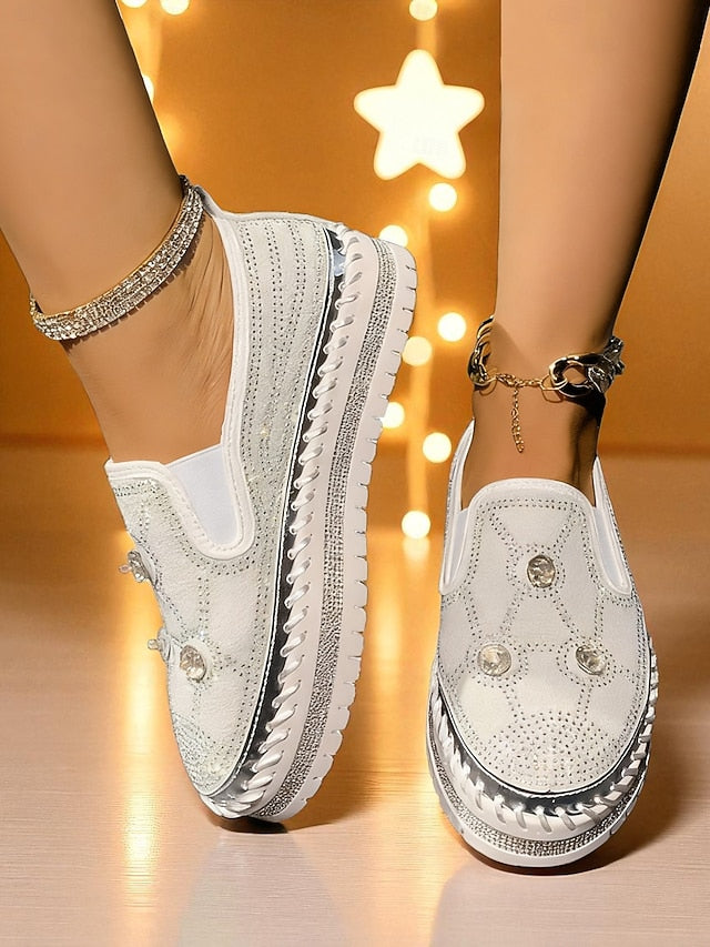 Rhinestone Red Sneakers Studs with Slip-On Platform Women's