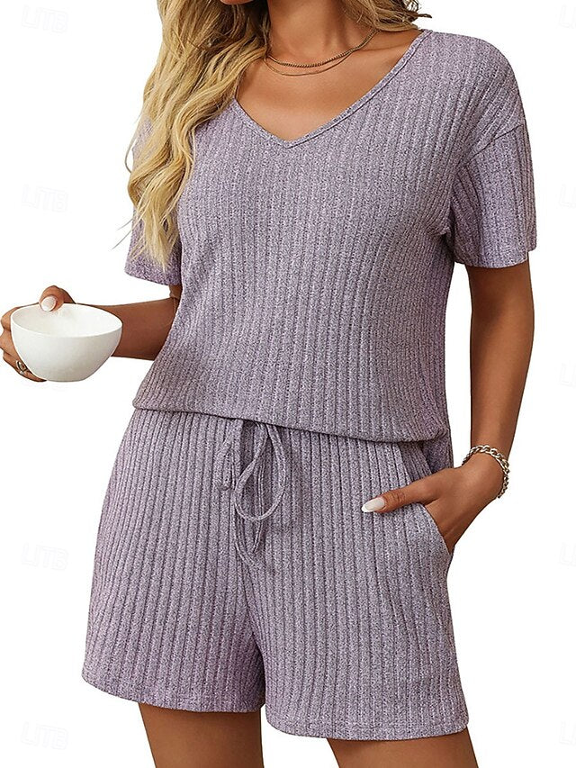 Women's Shorts Sets Bolero Top Short Sleeve V Neck Plain
