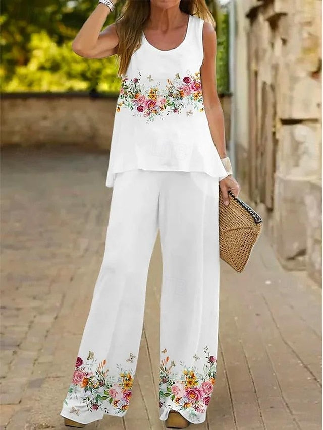 Women's Tank Top Pants Sets Wide Leg Pants Trousers