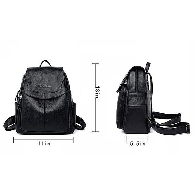 Leather Burgundy Backpack with Closure Women's Flap Faux