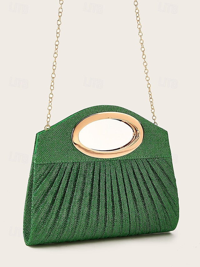 Bag Evening Gold Glitter Clutch Women's with Handle