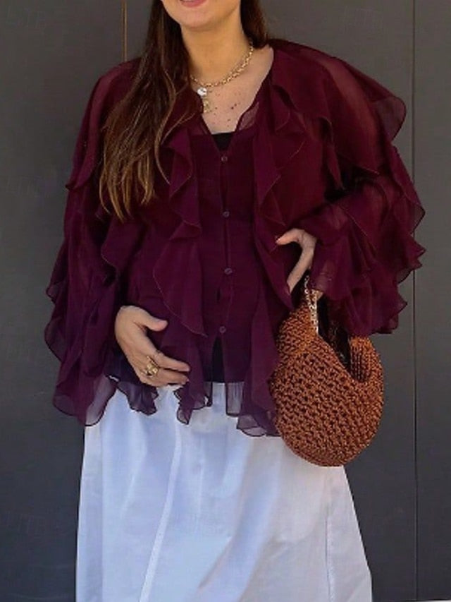 Women's Shirt Blouse Layered Plain Stylish Modern Long