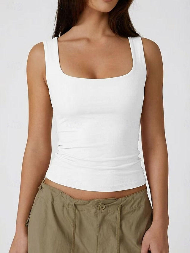 Women's Tank Top Sleeveless Shirt Tee Top Solid Color
