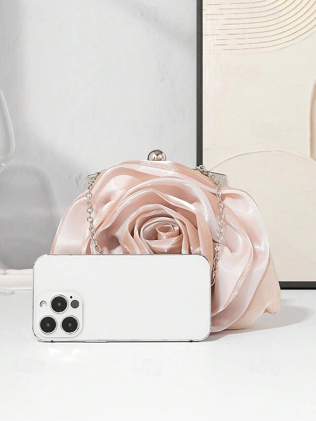 Women's Elegant Clutch Satin Rose – Evening Flower Purse