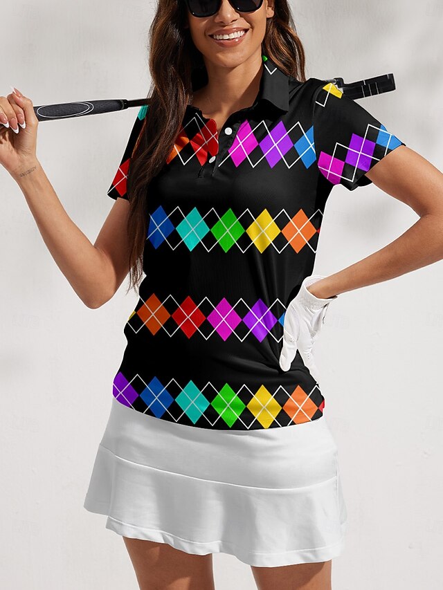 Women's Golf Polo Shirt Black Short Sleeve Sun Protection