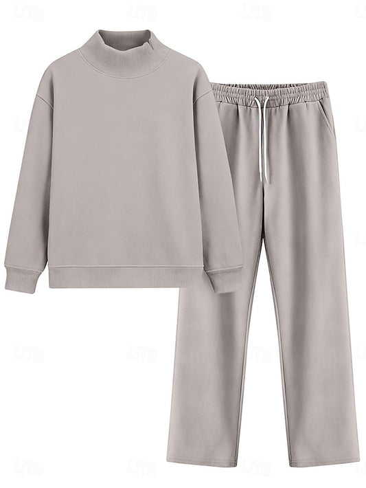 Women's Pants Sets Bolero Top Long Sleeve Turtleneck Plain