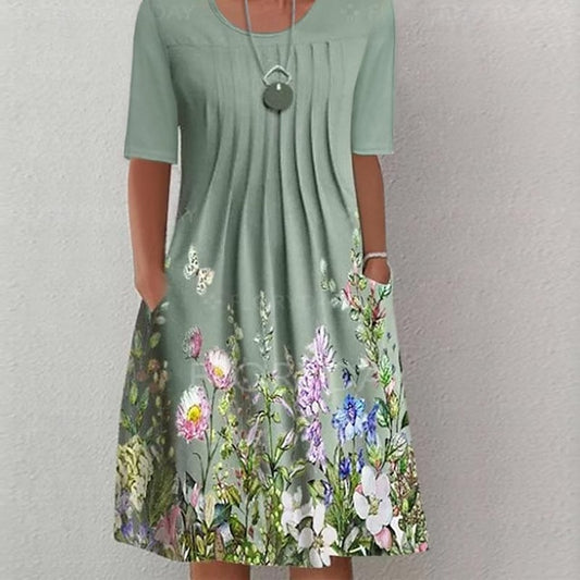 Women's Midi Dress Casual Dress Floral Ruched Pocket Crew