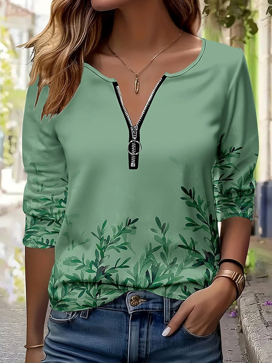 Women's T Shirt Zipper Print Ombre Floral Graphic Elegant