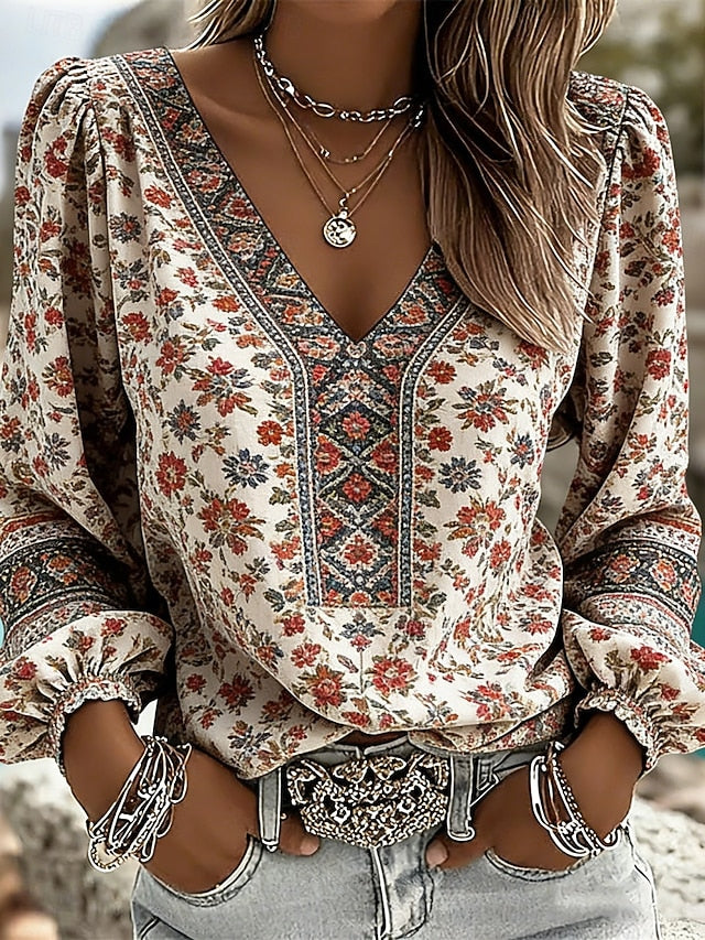 Women's Blouse Floral Daily Stylish Casual Long Sleeve V