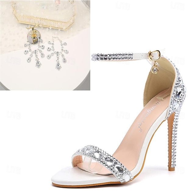 Matching Stiletto Green Women's with Rhinestone Ankle Heels