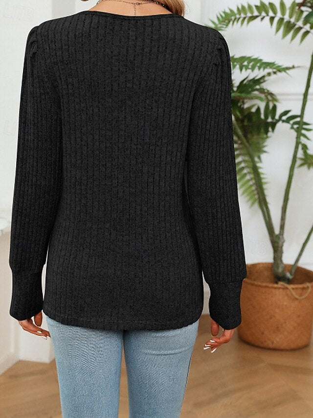 Women's T Shirt Patchwork Solid Color Casual Long Sleeve V