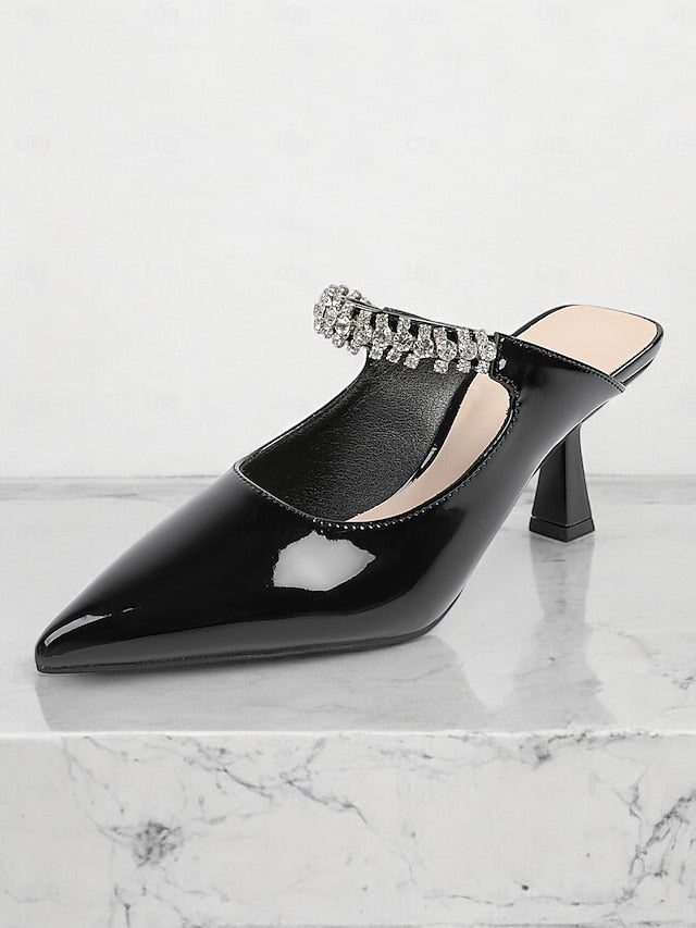 Pointed-Toe Heeled Slip-On Rhinestone Women's Embellished