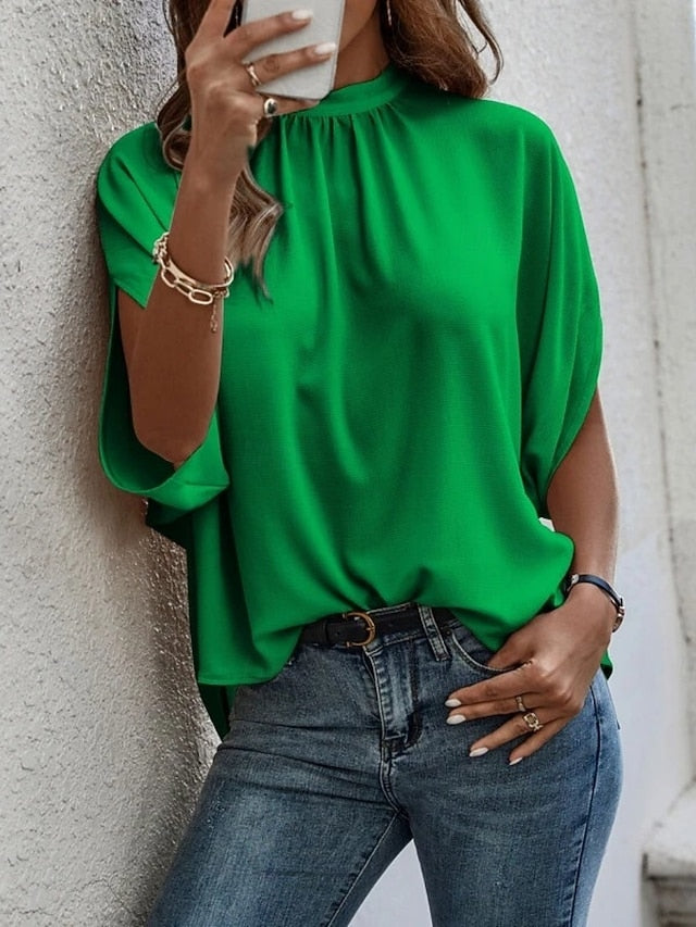 Women's Shirt Blouse Chiffon Tops Plain Stylish Classic