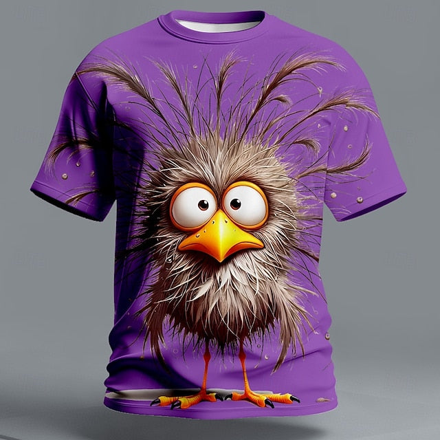 Funny 3D Bird Graphic T Shirt Mens Womens Humorous Messy Hair