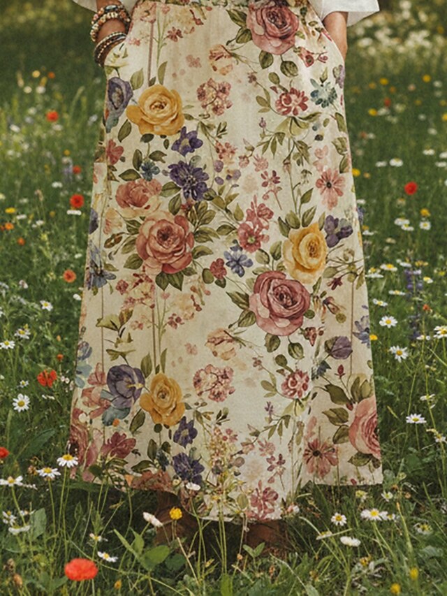 Women's Vacation Skirt Bohemia Vintage Casual Maxi Mid Rise