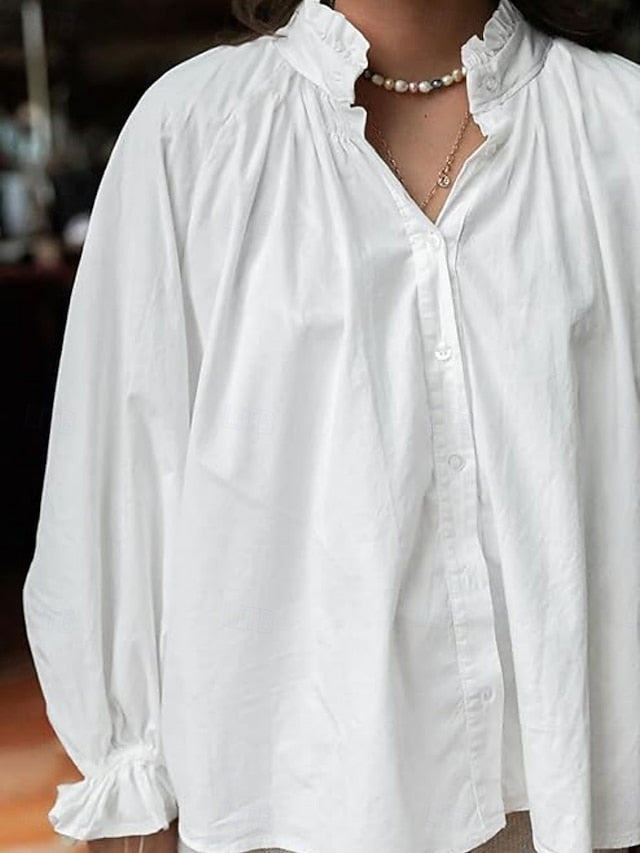 Women's Casual Shirt Button Up Shirt Blouse Ruffle Buttons