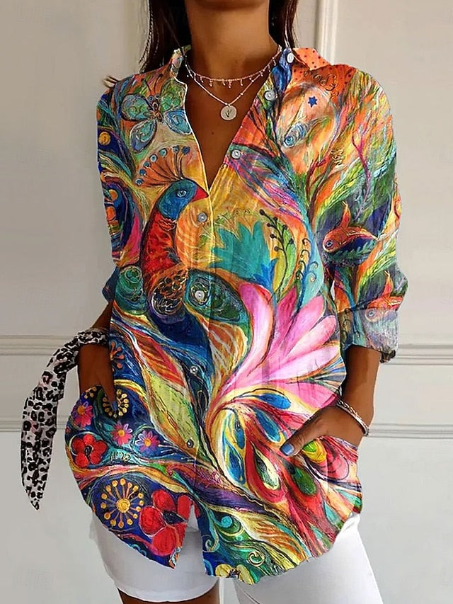 Women's Shirt Linen Like Breathable Lightweight Button Down